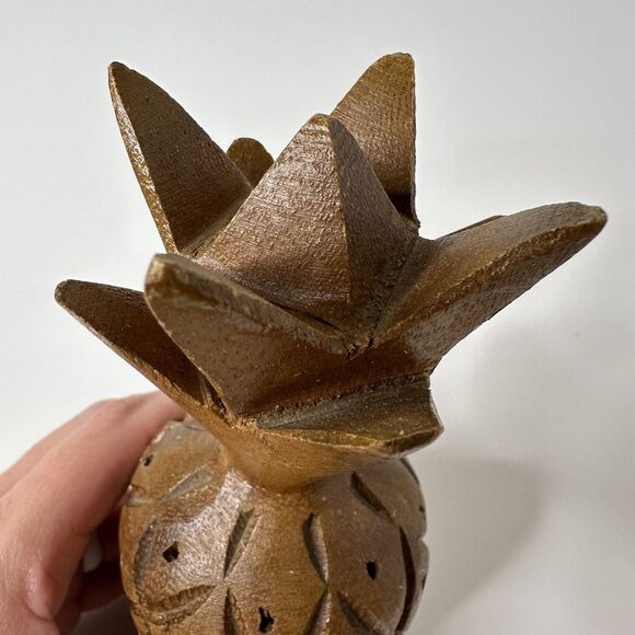 MCM 2 Hand Carved Pineapple Toothpick Holders Appetizer Cheese Kitchen 6" 8" Vtg - Picture 6 of 16